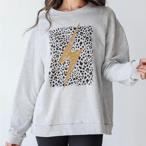 Dress Up Gray Leopard Print Sweatshirt, Size Small - Picture 1 of 6